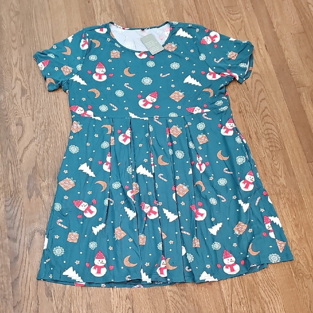 Dress Candy Gift Cane Snowman Holiday Print Christmas Xmas Winter BNWT Soft